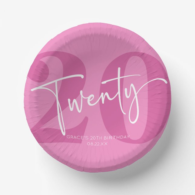 Pink Twenty 20th Twentieth Birthday Party Paper Bowls (Front)
