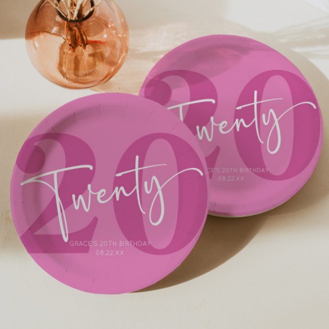 Pink Twenty 20th Twentieth Birthday Party Paper Plates (Creator Uploaded)