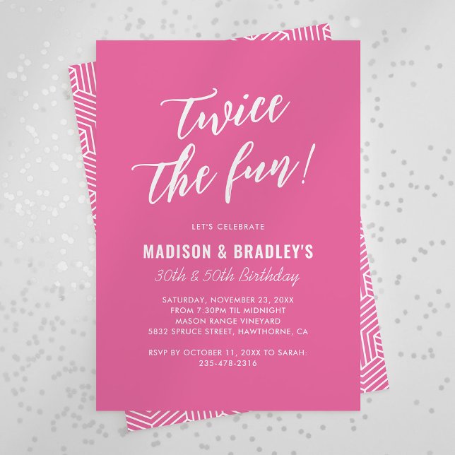 Pink Twice the Fun Double Birthday Invitation (Creator Uploaded)