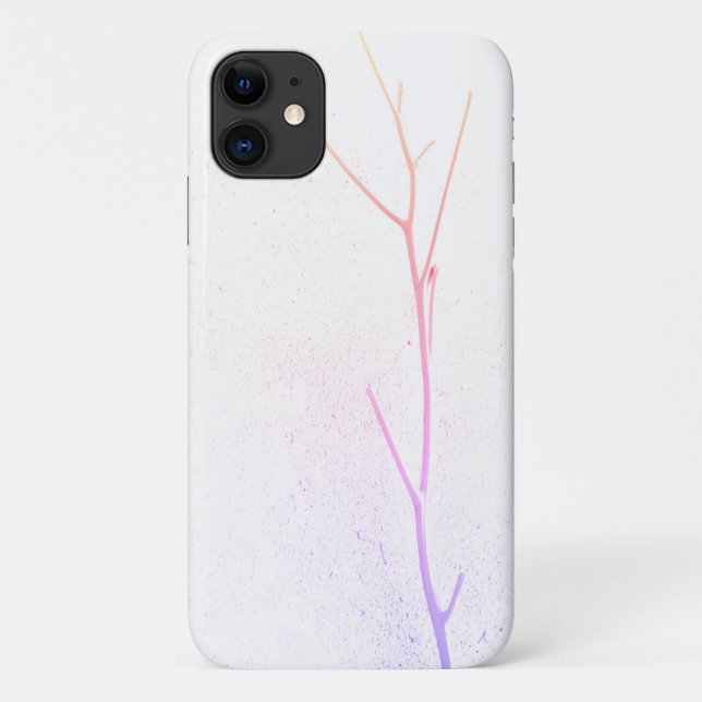 Pink Twig White Concrete Texture iPhone 11 Case (Back)