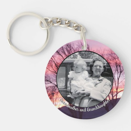 Pink Twilight with Ancestor Photo and Names Keychain