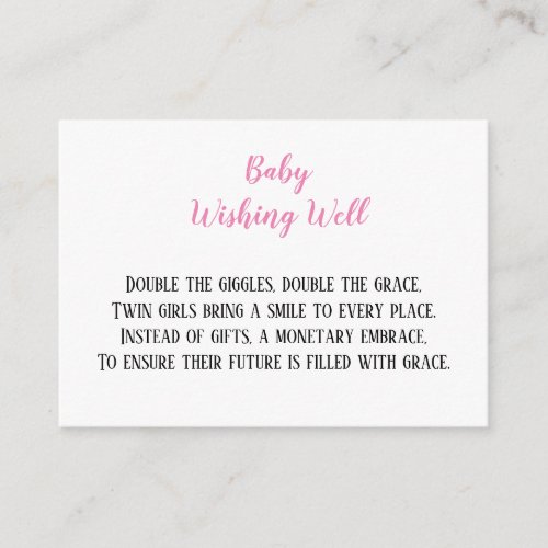 Pink Twin Baby Girls Wishing Well Baby Shower  Enclosure Card