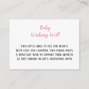 Pink Twin Baby Girls Wishing Well Baby Shower Enclosure Card