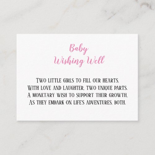 Pink Twin Baby Girls Wishing Well Baby Shower  Enclosure Card