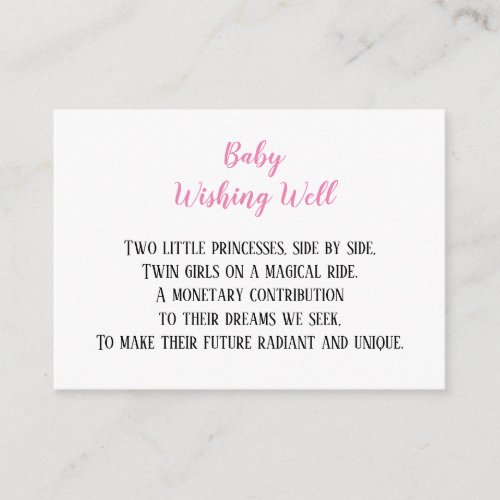 Pink Twin Baby Girls Wishing Well Baby Shower  Enclosure Card