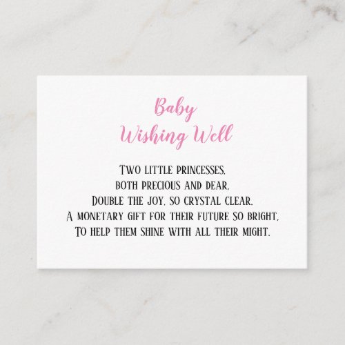 Pink Twin Baby Girls Wishing Well Baby Shower  Enclosure Card