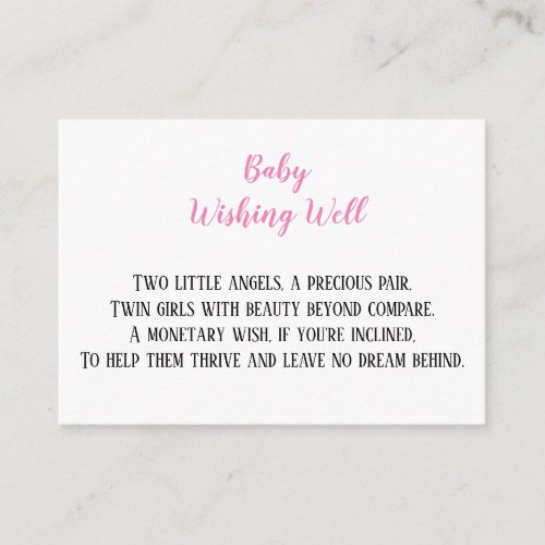 Pink Twin Baby Girls Wishing Well Baby Shower  Enclosure Card