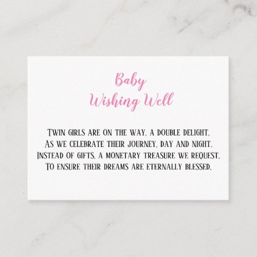 Pink Twin Baby Girls Wishing Well Baby Shower  Enclosure Card