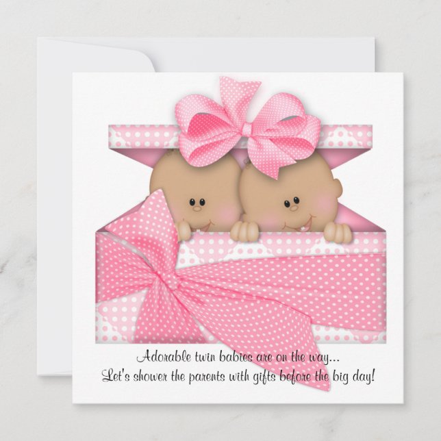 Pink TWIN Baby Shower Invitation African American (Front)