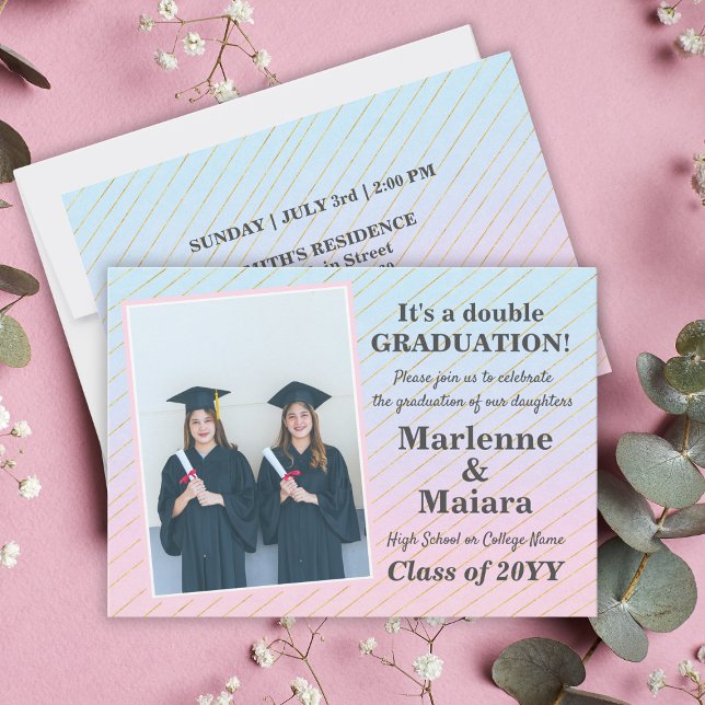 Pink Twin Girls Graduation Class Of 2026 Party Invitation (Fun Modern Twins Graduation Invitation
)