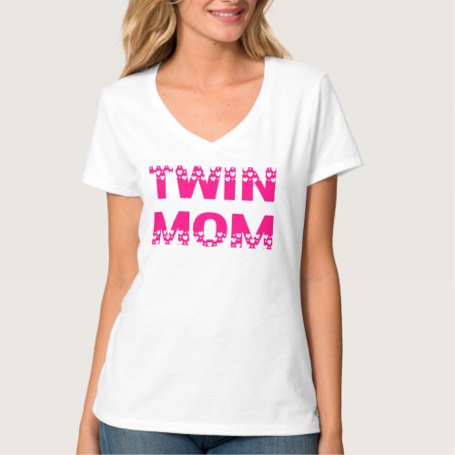 Pink Twin Mom Heart Cut Out  T_Shirt