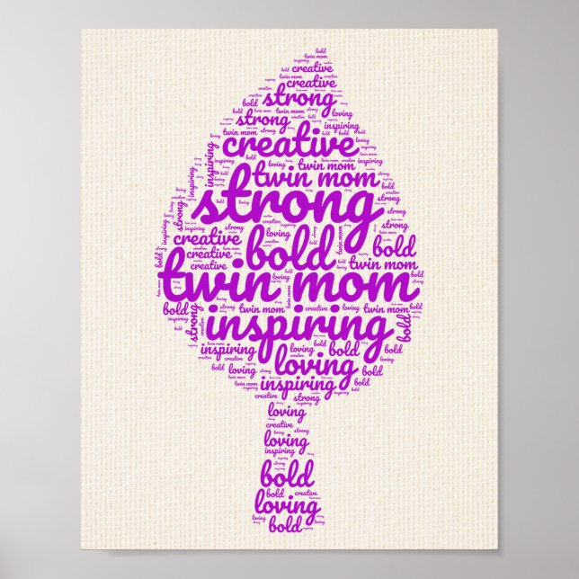 Pink Twin Mom Leaf Shaped Word Cloud  Poster (Front)