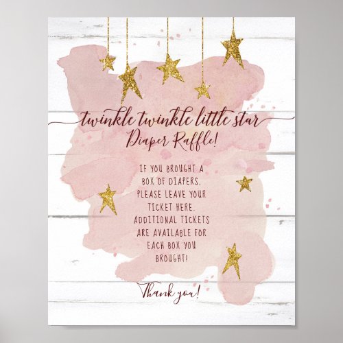 Pink Twinkle Little Star Gold Diaper Raffle Sign