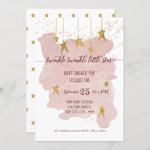 Pink Twinkle Little Star Gold Girl Baby Shower Invitation