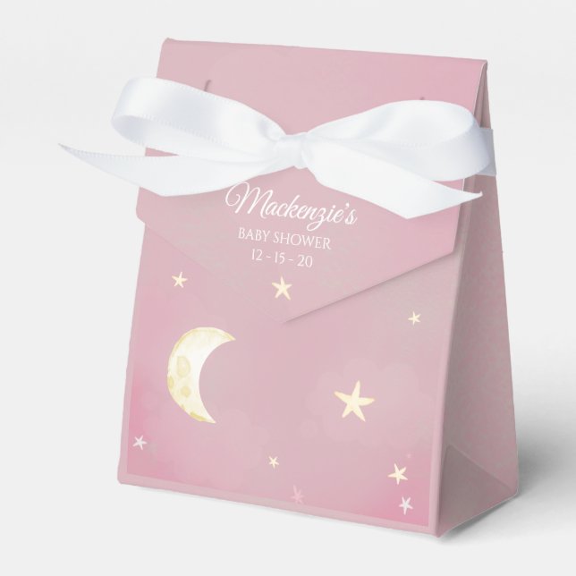 Pink Twinkle Little Star Sky Baby Shower Favor Boxes (Front Side)