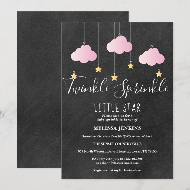 Pink Twinkle Sprinkle Baby Sprinkle Chalkboard Invitation (Front/Back)