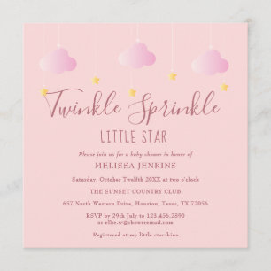 Pink Twinkle Sprinkle Little Star Baby Shower Invitation