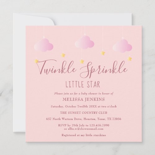 Pink Twinkle Sprinkle Little Star Baby Shower Invitation