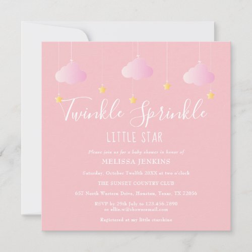 Pink Twinkle Sprinkle Little Star Baby Shower Invitation