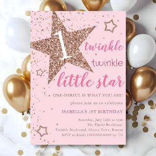 Pink Twinkle Twinkle Little Star 1st Birthday Invitation