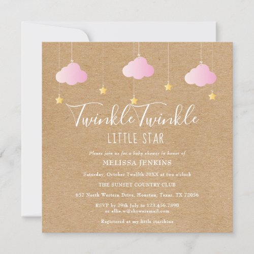 Pink Twinkle Twinkle Little Star Baby Shower Boho Invitation