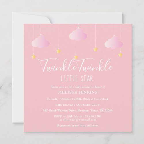 Pink Twinkle Twinkle Little Star Baby Shower Invitation