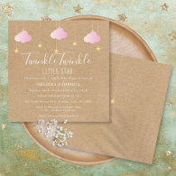 Pink Twinkle Twinkle Little Star Baby Shower Invitation