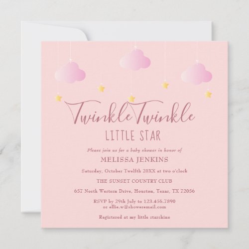 Pink Twinkle Twinkle Little Star Baby Shower Invitation