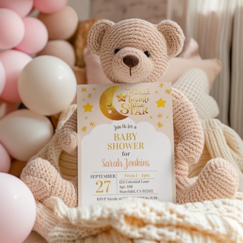 Pink Twinkle Twinkle Star Baby Shower Invitation
