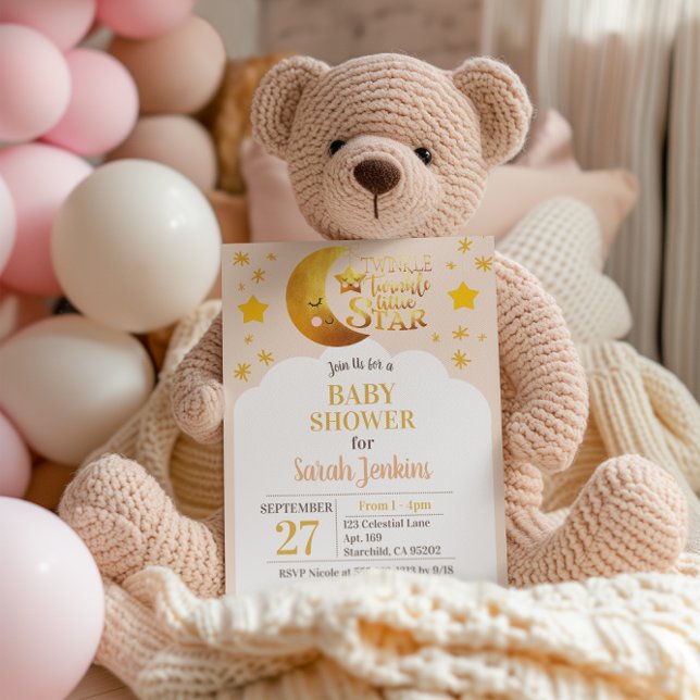 Pink Twinkle Twinkle Star Baby Shower Invitation (Creator Uploaded)