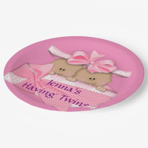 Pink Twins African American Baby Shower Party Paper Plates