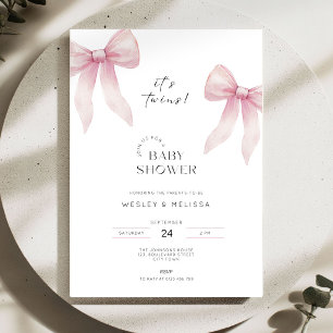 Pink Twins Baby Shower Invitation Girls