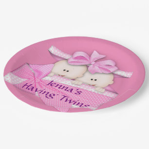 Pink Twins Baby Shower Party Paper Plates
