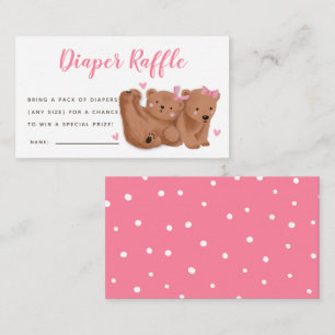 Pink Twins Bear Baby Shower Diaper Raffle Ticket Enclosure Card