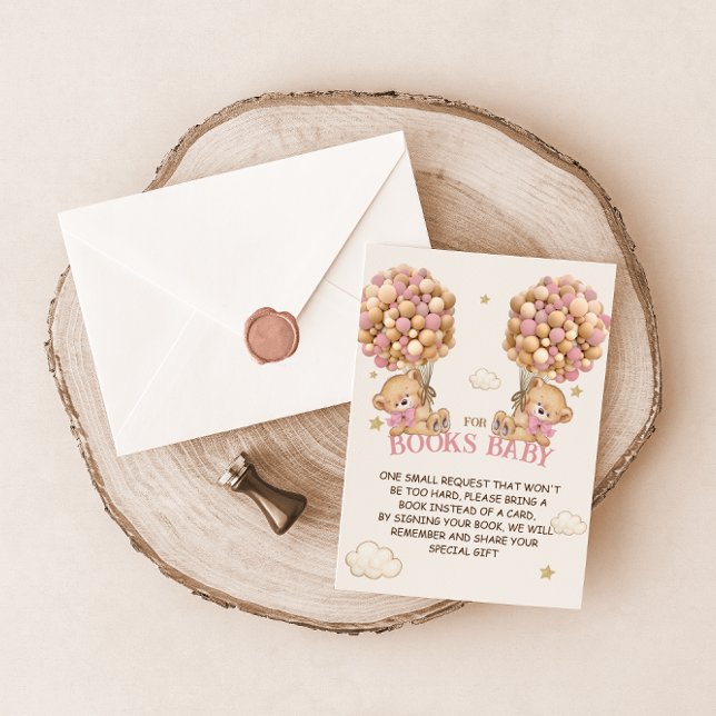 Pink Twins Bear Balloons Bearly Wait Book Request Enclosure Card (Creator Uploaded)