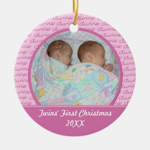 Pink Twins First Christma Ornament