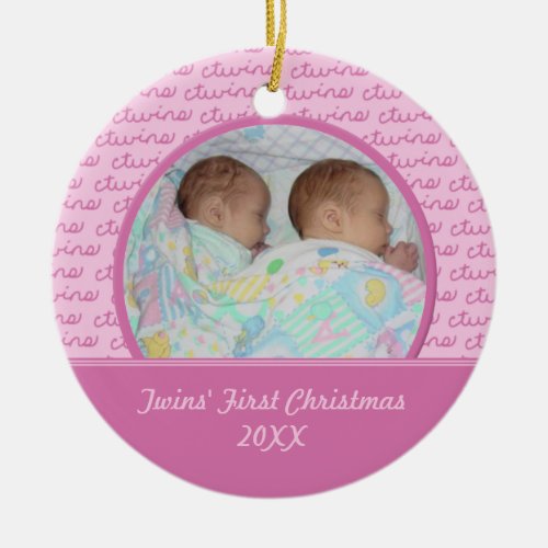 Pink Twins First Christmas Photo Ornament