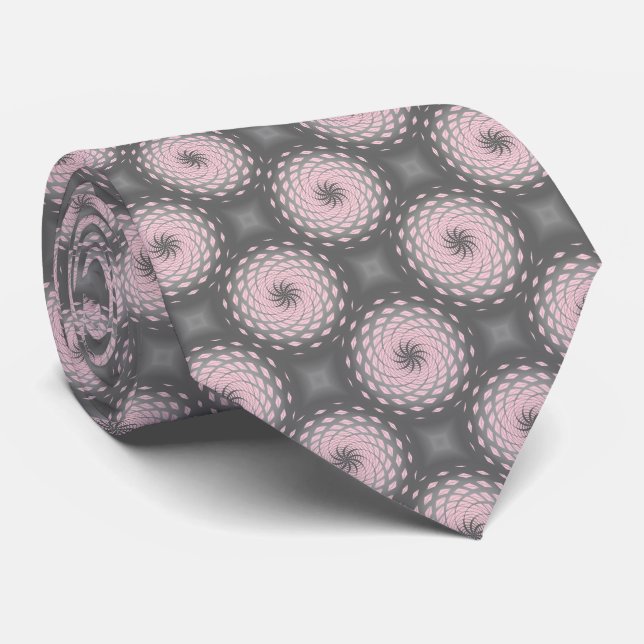 Pink Twirl Pattern Dot Neck Tie (Rolled)