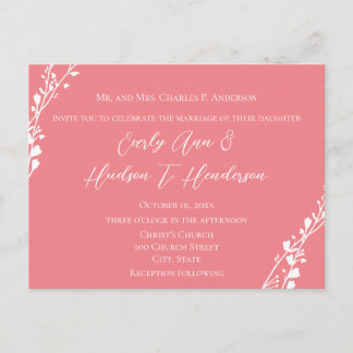 Pink Two are One Christian Wedding Invitation Postcard