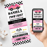 Pink Two Fast Race Car Ticket Pass Second Birthday Invitation at Zazzle