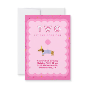 Pink Two Let the Dogs Out 2nd Birthday Invitation