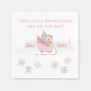 Pink Two Little Snowflakes Twin Baby Shower Napkins
