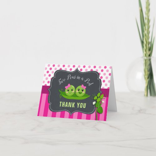 Pink Two Peas in a Pod Baby Shower Twin Girls Thank You Card