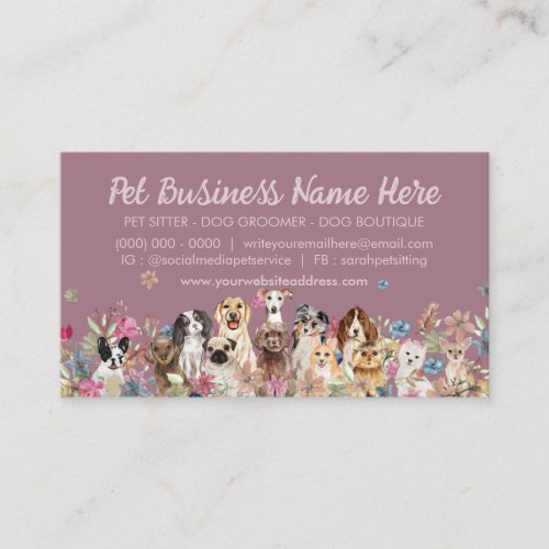 Pink Two Sided Elegant Flowers Dog Trainer Business Card