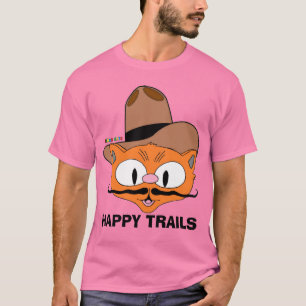 Pink Two Sided HAPPY TRAILS Cartoon Mustache Cat T-Shirt