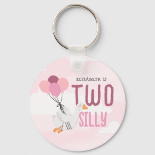 Pink Two Silly Goose 2nd Birthday Party Favor Keychain