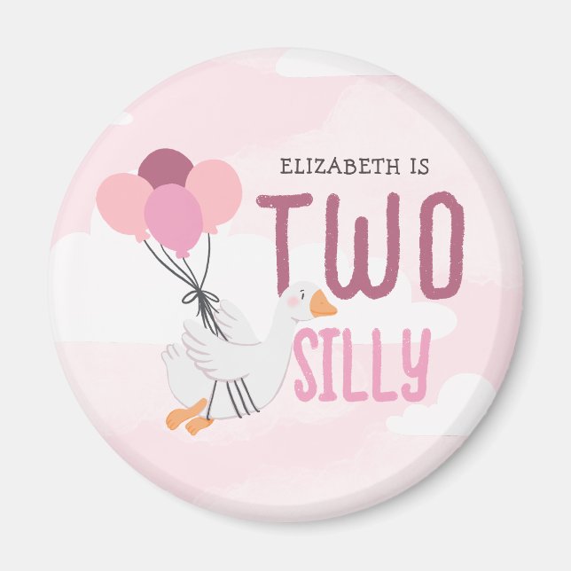 Pink Two Silly Goose 2nd Birthday Party Favor Magnet (Front)