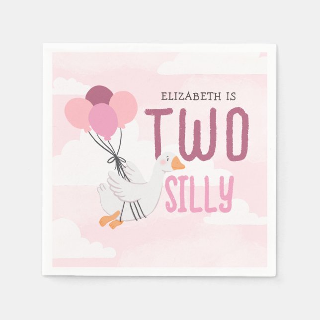 Pink Two Silly Goose 2nd Birthday Party Napkins (Front)