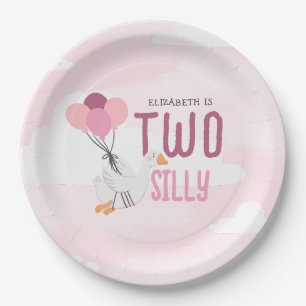 Pink Two Silly Goose 2nd Birthday Party Paper Plates