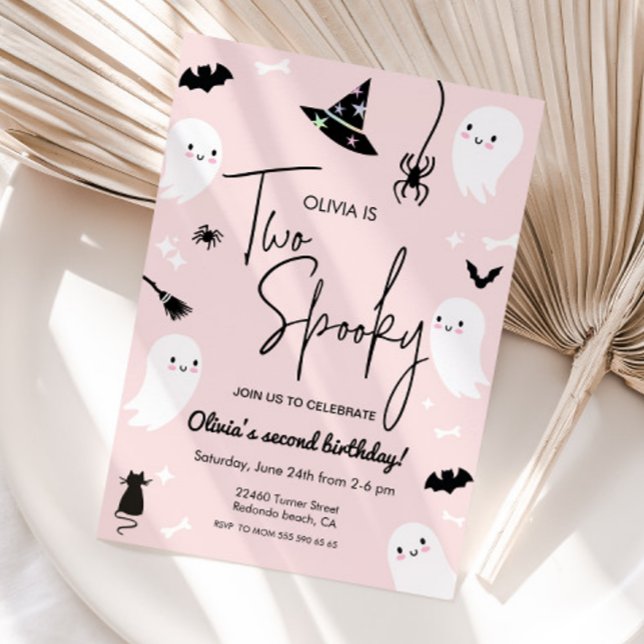 Pink TWO SPOOKY 2nd birthday  halloween birthday Invitation (Two spooky halloween invitation)